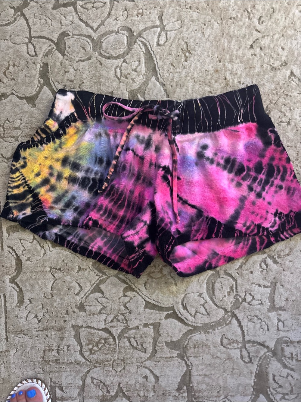 Hard Tail Tie-Dye Athletic Lounge Shorts - Pink, Yellow, Black